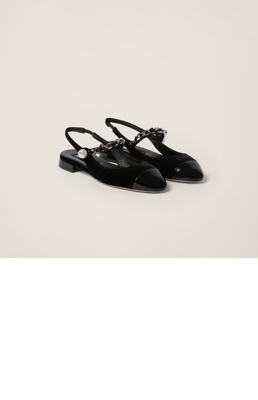 벨벳 및 페이턴트 가죽 슬링백 발레리나 5F046E > Ballet - 발레