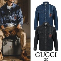 구* 포켓 포인트레더 스냅 데님셔츠