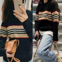 버** 스트라이프 라운드니트 (여성)