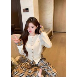 버** 체크 포인트 라운드 가디건 수입풀