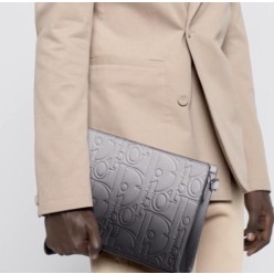 디* A5 트라이앵글 파우치 그레비티 레더 그레이 Di*r Gravity 가죽 풀박스