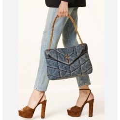 생** 데님 퀄팅 푸퍼백