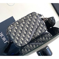 디* 크로스 새들 트리플 파우치 오블리크 자카드 블랙