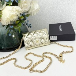 샤* 클래식 카드지갑 체인 벨트백 메탈골드