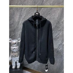 크* 가죽패치 니트 후드 집업