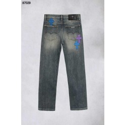 크* 컬러풀 세메터리 레더 패치 워싱 데님 팬츠