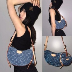 루* 고급 크로와상 모노그램 데님 크로스