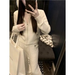 디* 별 자수 후드 니트 셋업