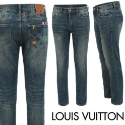 루* 컬러 자수 워싱 슬림 일자진