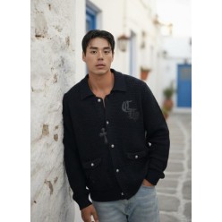 크* 크로스 레더패치 와플 울가디건수입최고급