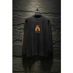 발**** 불꽃 긴팔 워싱 티셔츠