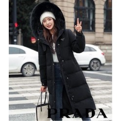 프** 삼각로고 퍼 트렌치 롱 패딩