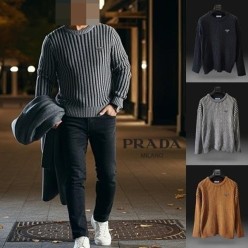 프** 이중골지 라운드 니트