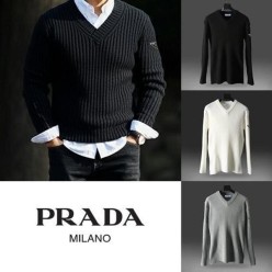 프** 솔리드 골지 브이넥 니트