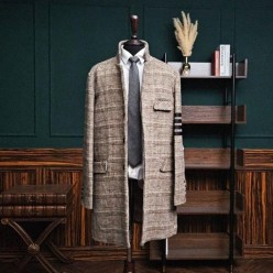 톰* 사선완장 글렌체크 울 코트