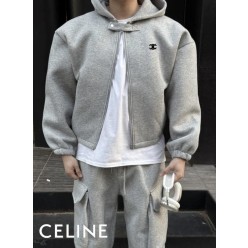 셀** 자수 네오프렌 버튼넥 후드집업