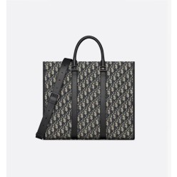 디* EastWest 토트백 베이지  블랙 Oblique 자카드 블랙 그레인 송아지 가죽