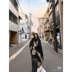 버** 체크블랙 리버시블 캐시 숄
