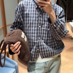 미*** 25 깅엄 체크 라이트 블루종 자켓  수입