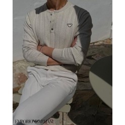 아* 쓰리 버튼 탭 골지 헨리넥 니트