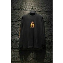 발**** 불꽃 긴팔 워싱 티셔츠