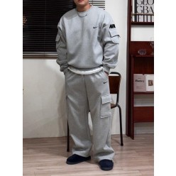 나** 기모 데일리 포켓 카고 맨투맨 카고팬츠 세트