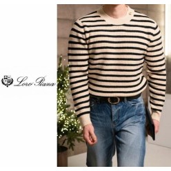 로* 피아나 스트라이프 견장니트 아이보리