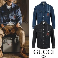 구* 포켓 포인트레더 스냅 데님셔츠