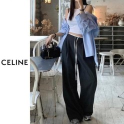 셀** 핀턱 이중배색 와이드팬츠