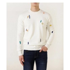 구* 수입 멀티 자수 크루넥 니트