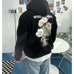 우** 뉴시즌 플라워 백로고 후드티