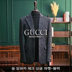 구* 울 알파카 체크 싱글 자켓