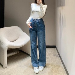 루* 로고 포켓 포인트 와이드핏 워싱 데님팬츠수입풀(여성)