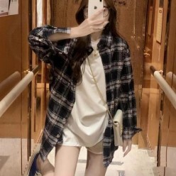 크* 십자가 패치 버튼 자가드 체크셔츠수입최고급(남녀공용)