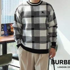 버** 믹스 체커보드 자수로고 라운드 니트
