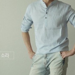 롤업 린넨 헨리넥 워싱 셔츠