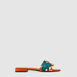 샌들 자수 패브릭 슬라이드 1XX652